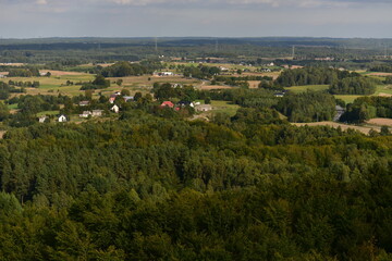 Landscape of the Kaszuby countryside, Poland. Blue sky on the summer time. 