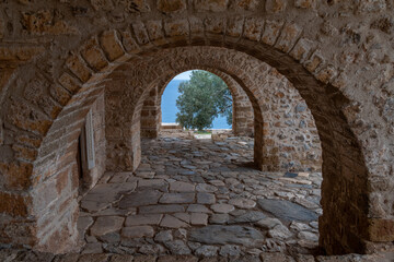 Monemvasia, a fascinating medieval fortified village on a small island of the southern coast of the Peloponnese , Greece.