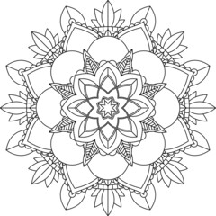 Easy Mandala coloring book simple and basic for beginners, seniors and children. Set of Mehndi flower pattern for Henna drawing and tattoo. Decoration in ethnic oriental, Indian style.