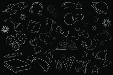 Set of linear vector on a school theme on a black background