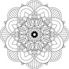 Easy Mandala coloring book simple and basic for beginners, seniors and children. Set of Mehndi flower pattern for Henna drawing and tattoo. Decoration in ethnic oriental, Indian style.