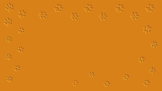 Cartoon animal paw Prints on a yellow background. Traces of the animal walking along the path of movement.