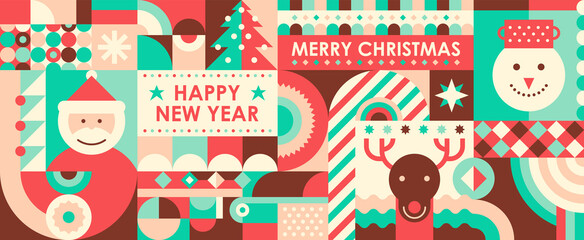 Christmas background design in retro geometric style. Vector illustration.