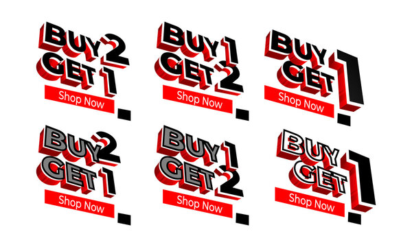Promotion set buy 1 get 1, buy 2 get 1, buy 1 get 2, template design for promo. Vector illustration