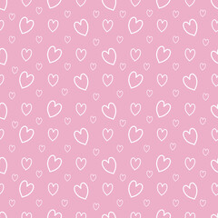 Seamless pattern with white hearts on a pink background. Vector illustration.