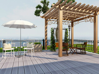 There are pavilions, plants, pools and other facilities in the garden