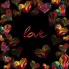 Frame of multicolored hearts. Happy Valentine's Day. Vector illustration