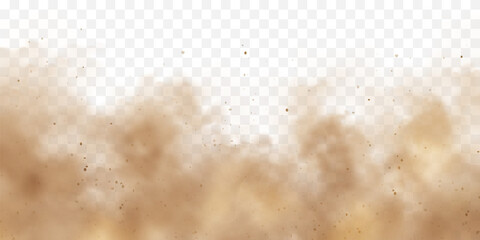 Realistic dust clouds. Sand storm. Polluted dirty brown air, smog. Vector illustration. - obrazy, fototapety, plakaty