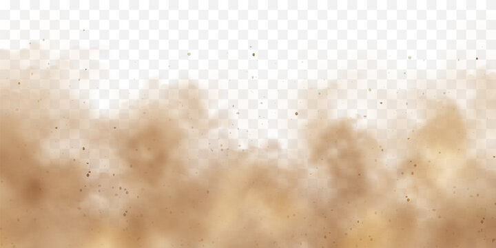 Realistic dust clouds. Sand storm. Polluted dirty brown air, smog. Vector illustration.