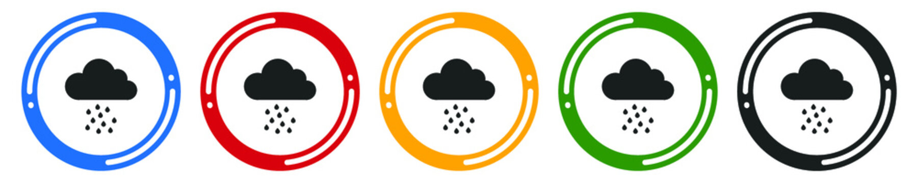 Weather rain icon set. flat design vector illustration in 5 colors options for webdesign