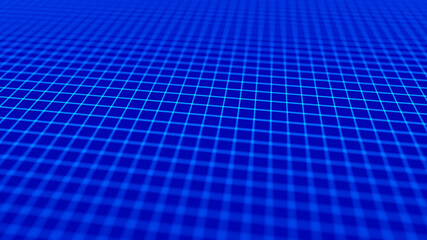 Abstract perspective grid. Digital background in retro style. Wireframe landscape on blue background. 3d rendering