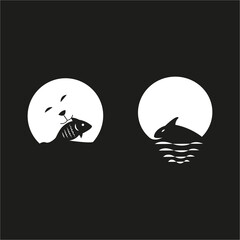 fish and bear and dolphin logo in moonlight