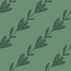 Diagonal botanic seamless pattern with tulip flower elements. Green pastel palette ornament.