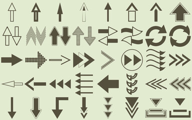 Collection of geometric arrows and other symbols. For design, advertising banner, presentations. 10 eps design.