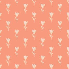 Tender spring tulip seamless pattern. Flower light silhouettes on pink background. Nature backdrop.