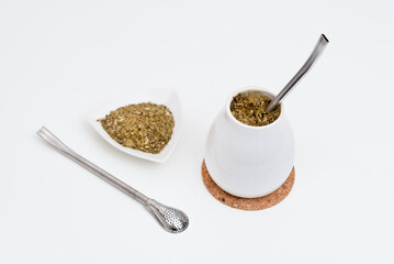 Yerba mate drink with caffeine in gourd