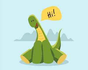 Cute dinosaur in cartoon style. Vector children's illustration for printing on clothes or a web magazine.
