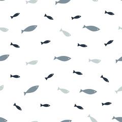 Fishes simple seamless pattern. Vector background on a marine theme fabric print.