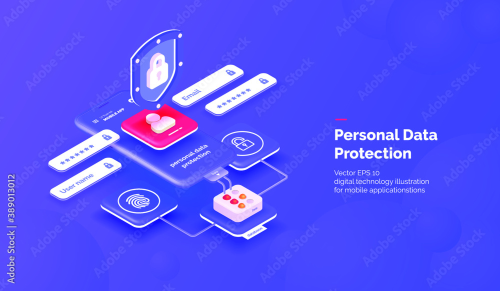 Poster personal data protection system. a mobile phone with a security interface. protection of personal da