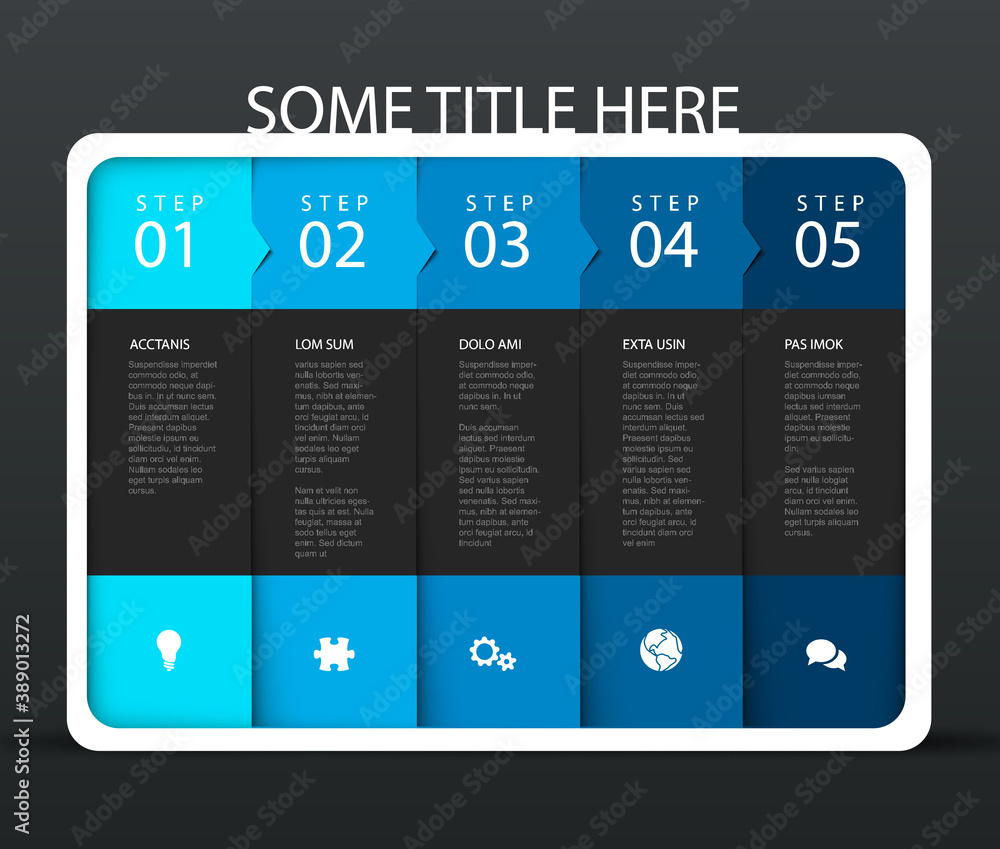 Poster vector progress five steps template in rounded container