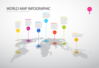 World map infograph template with pointer marks
