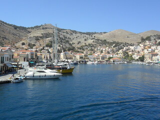 Fototapeta na wymiar Sailing between the greek islands of Samos, Patmos, Lipsi, Leros, Kalymnos, Kos, Symi and Rhodes in Greece's Mediterranean Sea