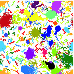 Hipster fashion .Trendy seamless pattern in Memphis style and with different shapes i. Jumble design . Repeating zigzag smooth lines vector background . Cool geometric texture .