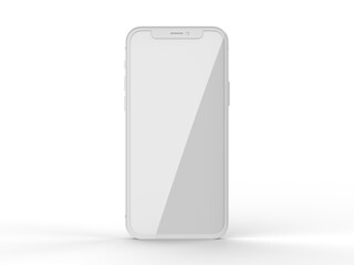 Blank white bezel less smart phone screen for  for digital design presentation. 3d render illustration.