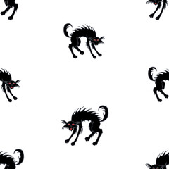 Seamless pattern of black disheveled domestic cat