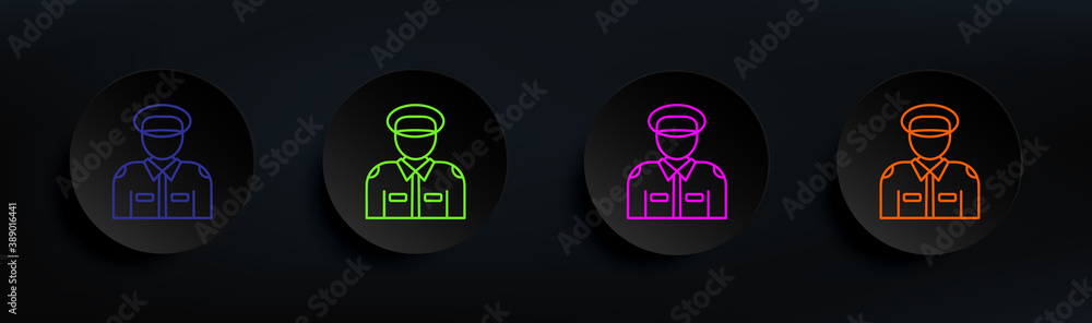 Poster policeman dark badge color set. simple thin line, outline vector of crime investigation icons for ui