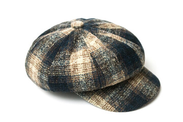 Closeup of retro woolen hat on white background