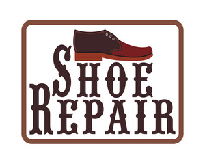 Logo of a shoe repair shop, workshop shoemaker. Design element for signboard, banner, flyer, poster and other use. Cowboy boot with inscription 