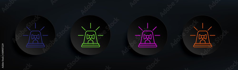 Poster police siren dark badge color set. simple thin line, outline vector of crime investigation icons for