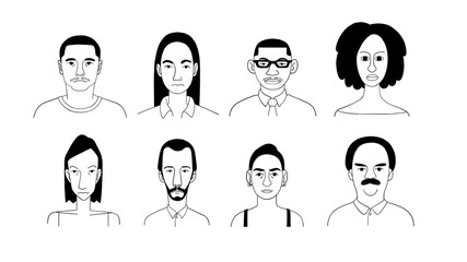 Face icon collection people portrait beautiful hand drawn flat style set