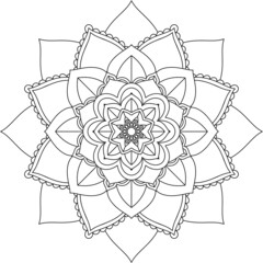 Fototapeta premium Easy Mandala coloring book simple and basic for beginners, seniors and children. Set of Mehndi flower pattern for Henna drawing and tattoo. Decoration in ethnic oriental, Indian style.