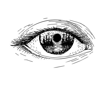 The eye that reflects the landscape. Vector illustration