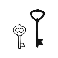 Hand Drawn Key isolated on white background vector illustration.