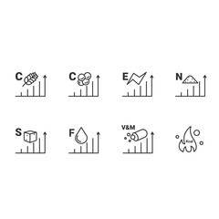 Nutrition supplements content line icons set. Energy value. Healthy, balanced eating. Fats, carbs, vitamins, minerals, and more. Nutrition facts concept.Isolated vector illustrations. Editable stroke 