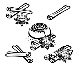 Cinnamon set. Collection icon cinnamon. Vector