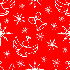 Fototapeta na wymiar Christmas seamless winter pattern on red background