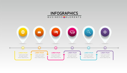 Vector elements for infographics. presentation and chart. steps or processes. 
options number workflow template design.6 steps. 