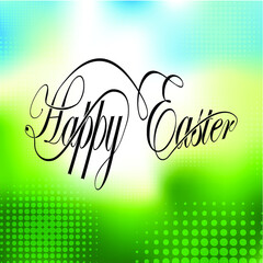 Happy Easter Typographic Card . Green Vector Background .