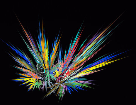 Multicolored burst or fireworks against black background. Abstract fractal background.  3d rendering. 3d illustration.