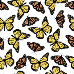 Seamless vector butterflies pattern. Butterfly print. Trendy animal motif wallpaper. Fashionable background for fabric, textile, design, banner, cover, web etc.