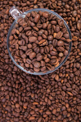Cup of coffee on the coffee beans background