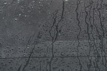 Water drops on the glass surface of the car