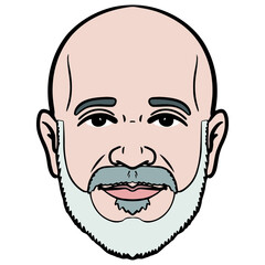 comic avatar head. bald man with a full gray beard.