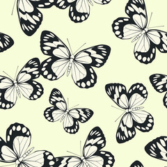 Seamless vector butterflies pattern. Butterfly print. Trendy animal motif wallpaper. Fashionable background for fabric, textile, design, banner, cover, web etc.