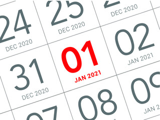 Close up of first day of the year 2021 on diary calendar, simple and clean design vector. 

