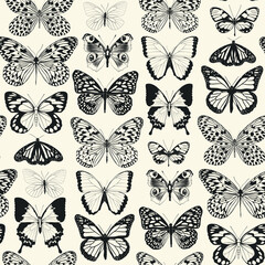 Seamless vector butterflies pattern. Butterfly print. Trendy animal motif wallpaper. Fashionable background for fabric, textile, design, banner, cover, web etc.